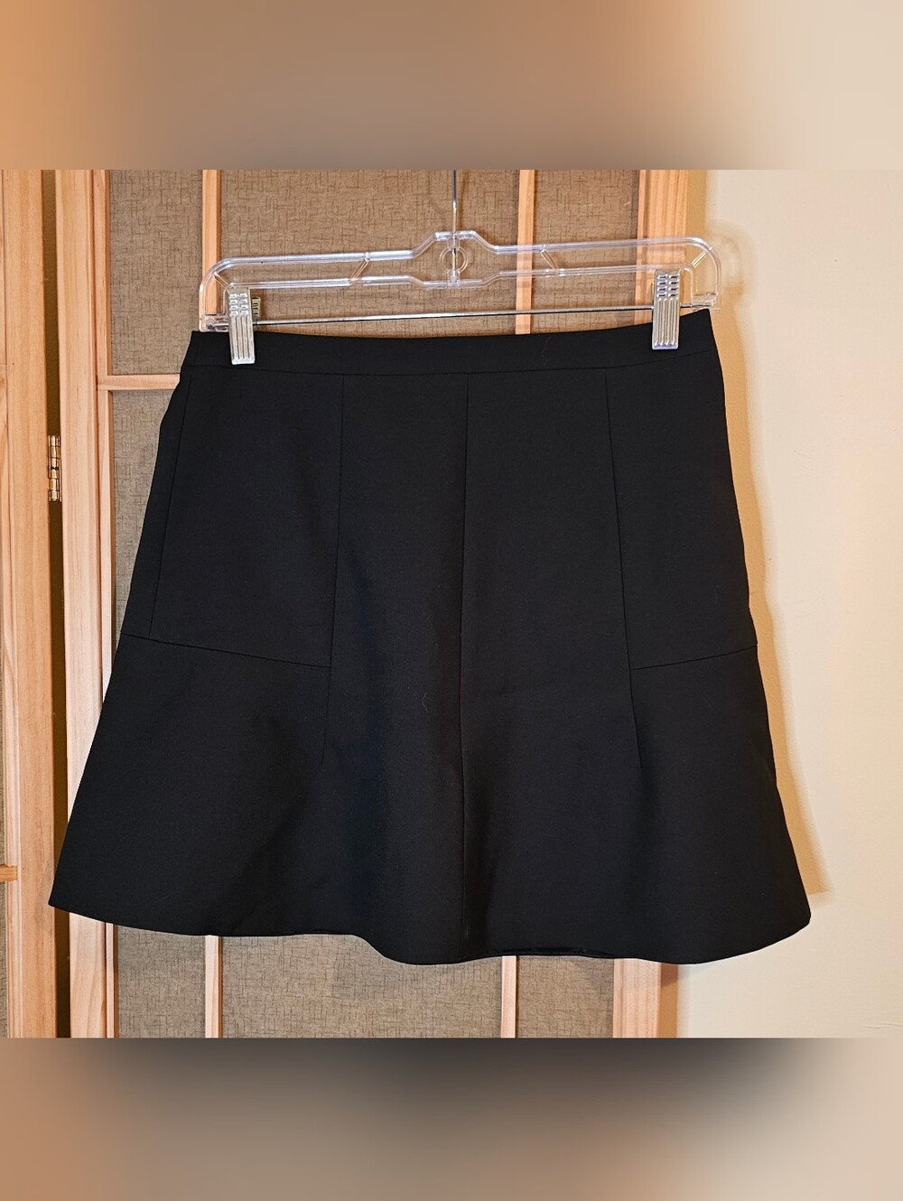 J. Crew Black Flared Mini Skirt A-Line Back Zip Size 0 Like New